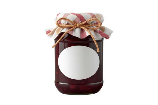 Dark red jam jar with blank round label