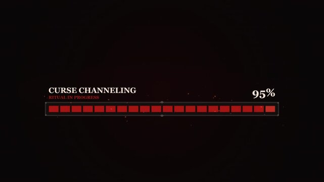 Dark fantasy game loading bar with metallic frame, glowing red energy and dramatic RPG interface styling. Ideal for action games, fantasy loading screens and cinematic gaming visuals.