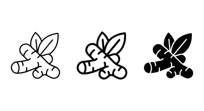 Ginger Root Icons, Spice Ingredient Vector Graphics, Healthy Food Elements