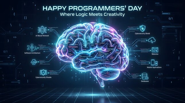 Happy Programmers' Day Poster Celebrating Coding, Programming and Software Development