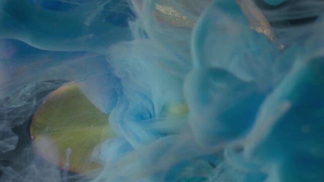 Vertical video. Flower art. Paint background. Blur yellow color tulip nature plant blue fume texture floating on acrylic creative abstraction.