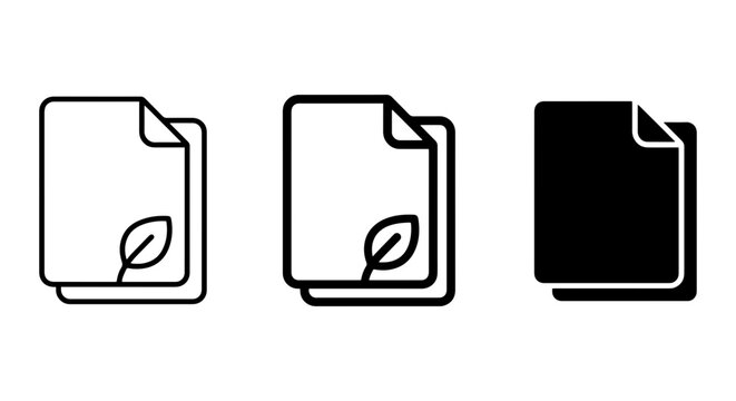 Eco-friendly document icons, nature paper symbols, sustainable file graphics, vector set