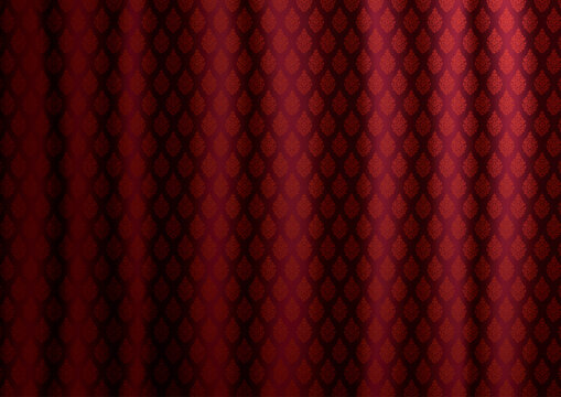 Luxury red thai vintage silk pattern curtain background with soft lighting fold texture