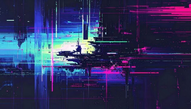 Bright cyan digital glitch horizon with horizontal noise