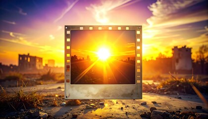 Obraz premium Bright sun through film slide in ruin
