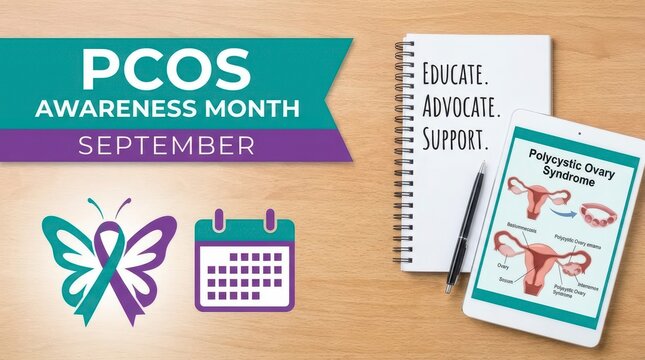 PCOS Awareness Month educational materials with notebook
