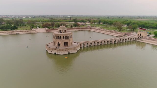 Aerial view of Hiran Minar historical landmark in Sheikhupura Pakistan.