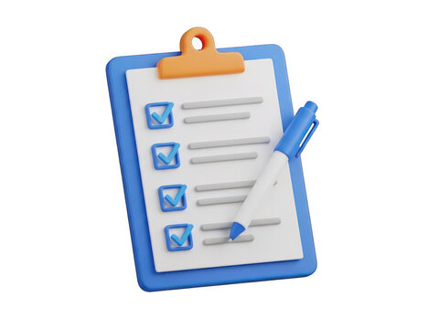 3d clipboard with checklist and pen for business tasks isolated on transparent background