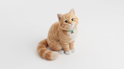 Fototapeta premium Cute 3D Render of an Orange Tabby Cat with Bell Collar Isolated on White Background