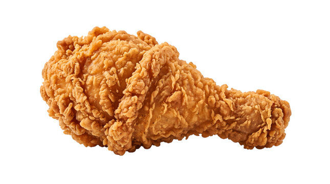 A single piece of crispy golden brown fried chicken drumstick isolated on transparent background