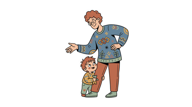 Adult and child interacting, playful moment, isolated illustration