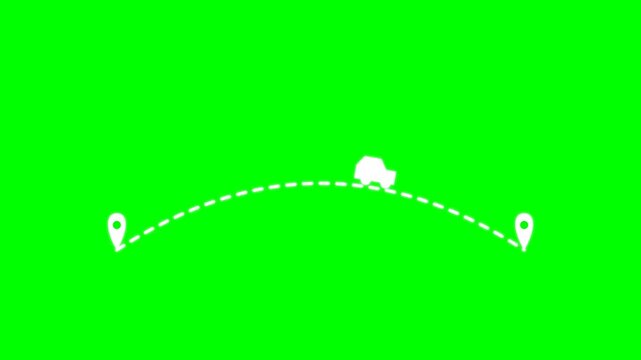 Minimalist Car Route Animation with Map Pins Green Screen Motion Graphics Background