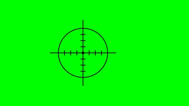 Black Sniper Scope Reticle HUD Animation on Green Screen Background Loop