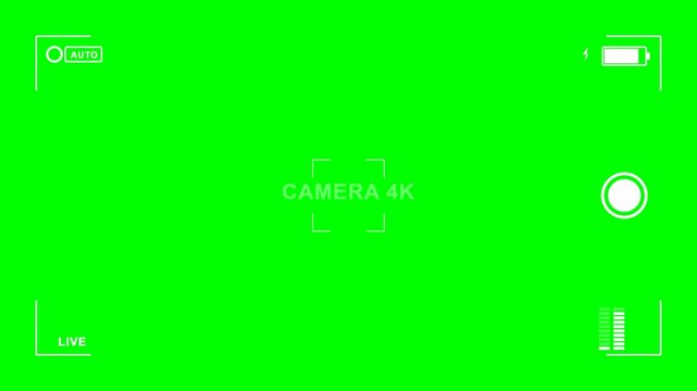 4K Digital Camera Viewfinder Overlay with UI Elements on Green Screen Loop