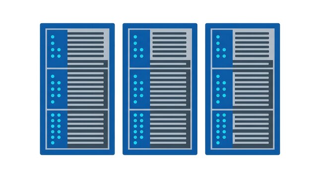 Three server rack units in flat icon style isolated on white background