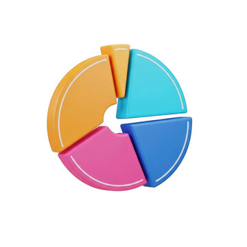 Colorful 3d pie chart icon showing business data segments isolated on transparent background