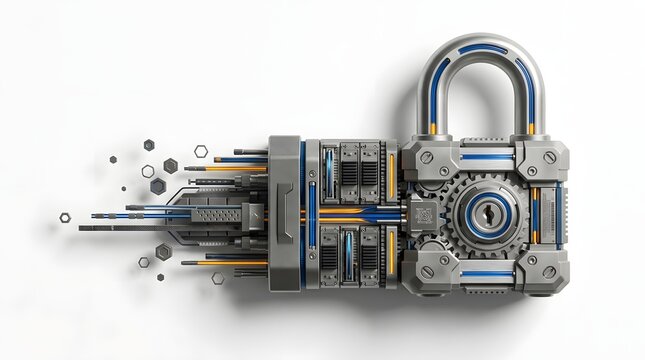 Futuristic digital padlock with integrated circuits