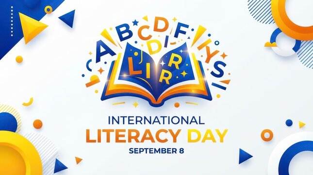 International Literacy Day colorful alphabet book illustration