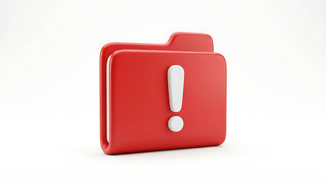 A 3D rendered red folder icon with a white exclamation mark, symbolizing an error or important alert.
