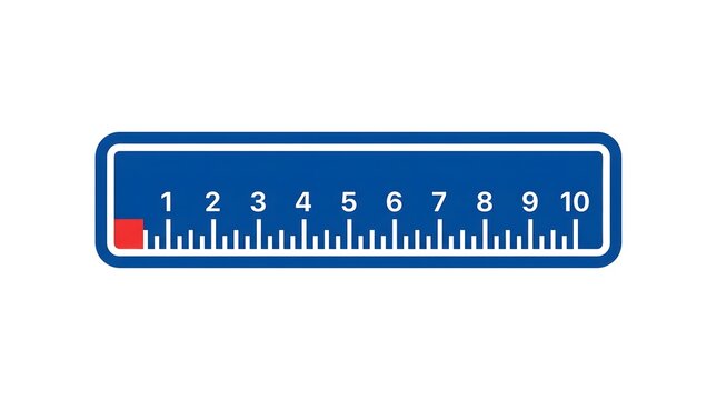 Blue ruler icon with measurement scale from one to ten isolated on white background