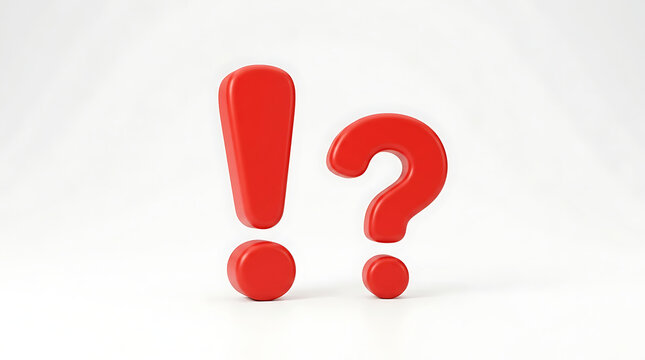 A bright red exclamation mark and question mark stand side-by-side against a clean white background.