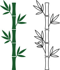 Naklejka premium Green bamboo stem with leaves vector illustration silhouette set illustration silhouette
