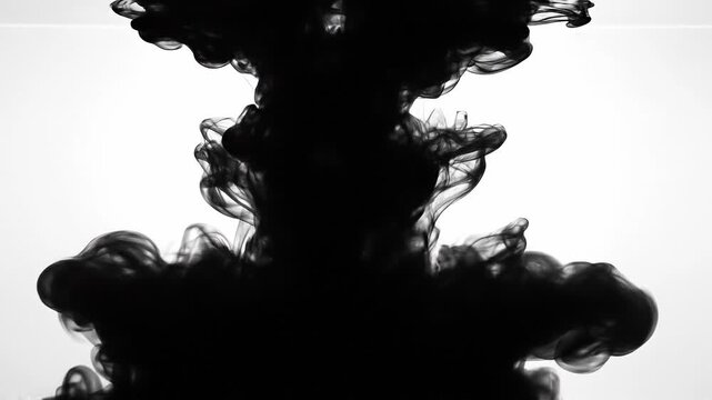 Abstract black ink swirling in water against white background artistic fluid motion