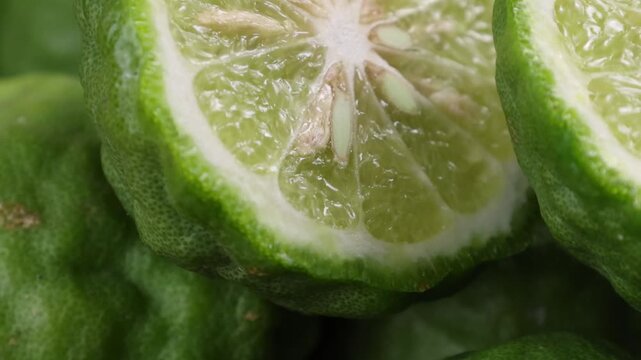 Close-up of kaffir lime flesh