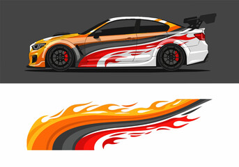 Fototapeta premium Dynamic racing car with flame decal and sleek design
