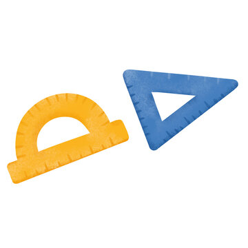 Protractor and Triangle Ruler Geometry Tools Watercolor Illustration