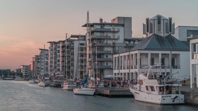 Helsingborg Harbor and Modern Waterfront at Sunset