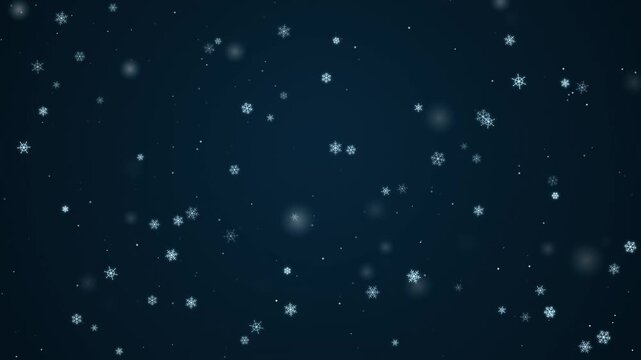 Falling snowflakes on dark blue background for winter holiday design