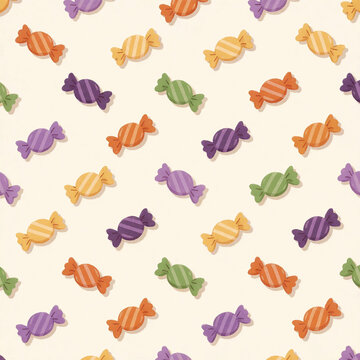 Seamless Pattern of Colorful Wrapped Halloween Candy