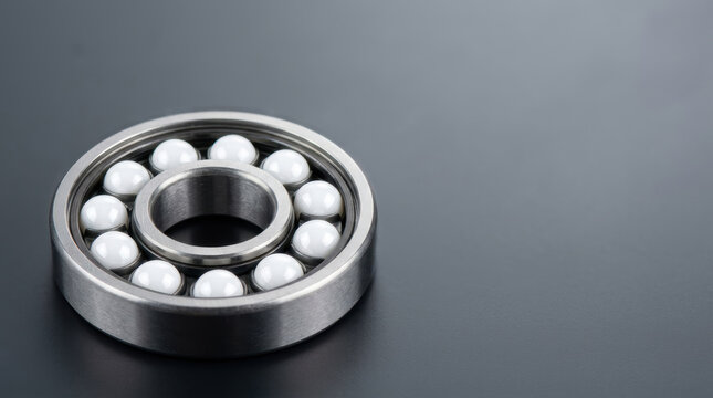 Metal ball bearing on dark surface supports sustainable energy drivetrain research