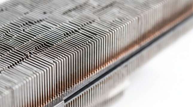 Sustainable energy drivetrain research highlights metallic fin array with precise industrial engineering detail