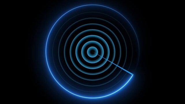 Neon Radar Scanning Navigation. glowing neon light green color radar technology animation icon. Simple Radar Scanning with Black background 4k video with alpha channel.