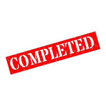 Red completed stamp with bold diagonal lines isolated on transparent background