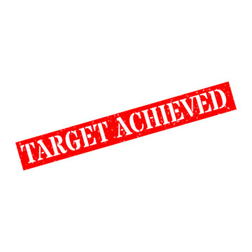 Red diagonal stamp with bold target achieved text isolated on transparent background