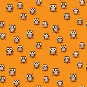Cute owl pattern on orange background