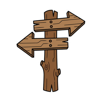 Wooden directional signpost with two arrows
