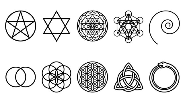 Sacred geometry symbols and mystical spiritual signs collection vector