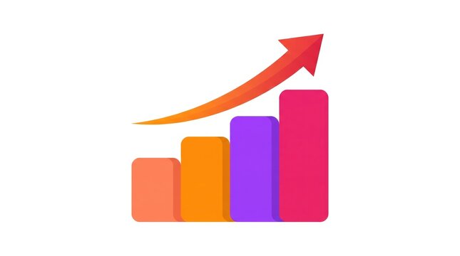 Colorful bar graph with upward trending arrow illustrating growth and positive results