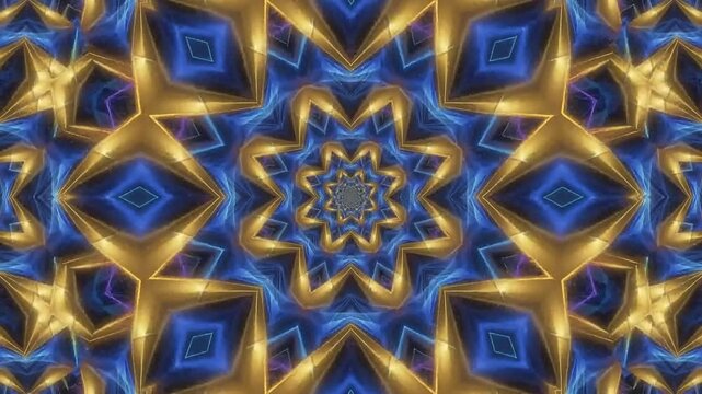 Intense rainbow digital kaleidoscope patterns shifting rapidly and rhythmically, VJ loop