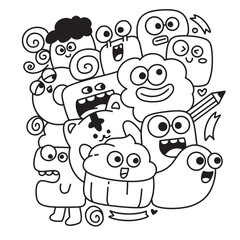 Fototapeta premium Doodle kawaii hand drawn illustration black and white line art