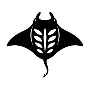 Black and white manta ray silhouette vector illustration
