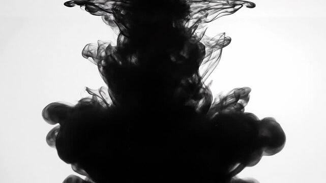 Black ink swirling in water with abstract smoke effect on white background