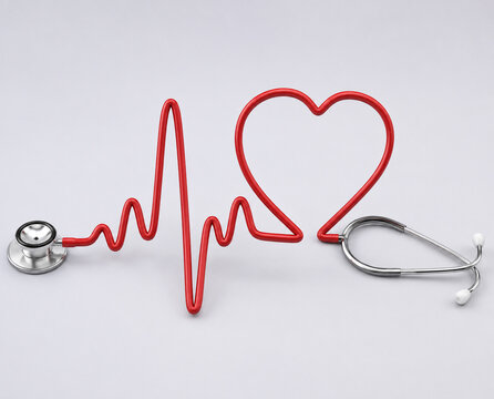 AI generated stethoscope forming heartbeat line heart shape representing cardiology healthcare cardiovascular diagnosis heart monitoring medical care