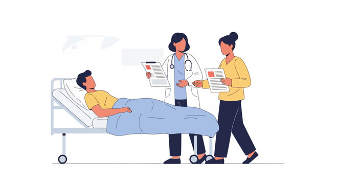 Doctor and Nurse Examining Patient in Hospital Bed