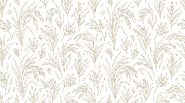 Hand-drawn botanical pattern with wheat stalks and leaves