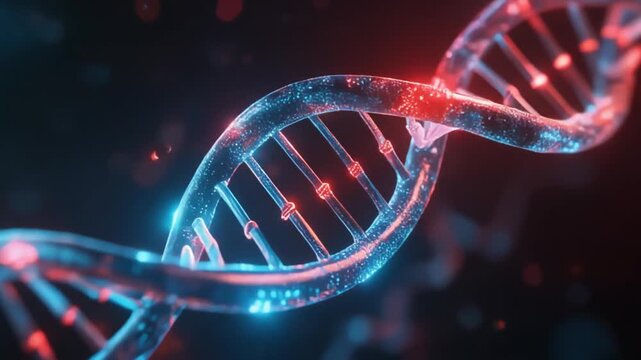 Glowing DNA double helix strand, genetics and gene editing concept